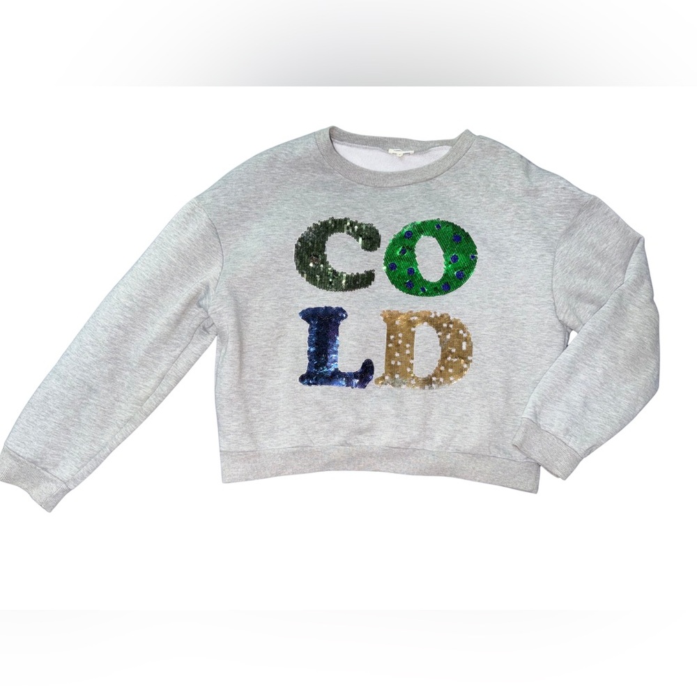 Gray Sequin Letter Sweater